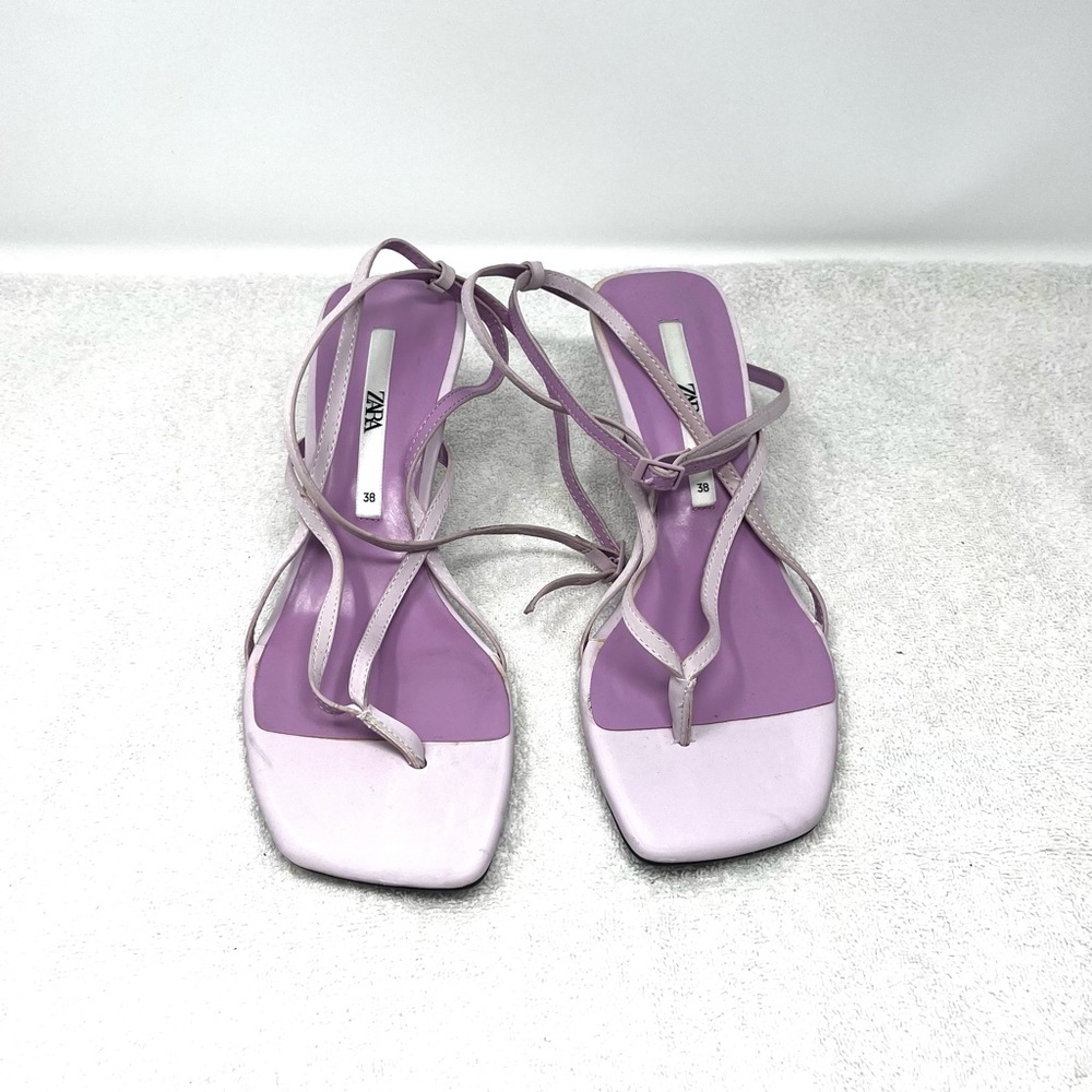 Zara womens purple Lilac ankle Strappy Sandals size 7.5US square toe